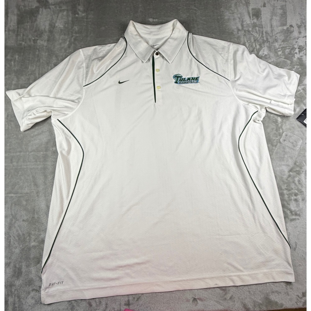 Nike Tulane Basketball Polo Mens 3XL White Dri-FIT Short Sleeve Shirt